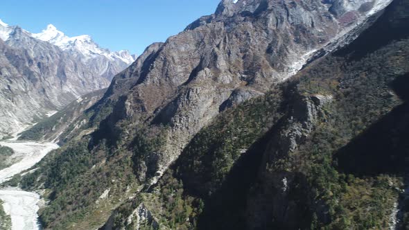 Gangotri village in the state of Uttarakhand in India seen from the sky