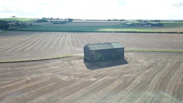 Aerial footage over farm barn