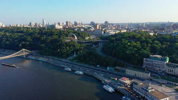 Drone Footage Aerial View of Friendship of Nations Arch in Kiev, Ukraine