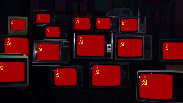 Flag of the USSR and Retro TVs.