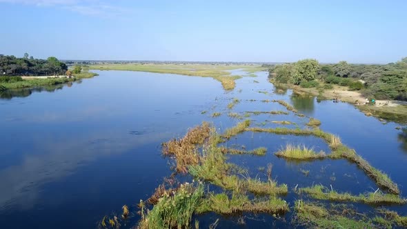 Okavango delta river on Namibia and Angola border