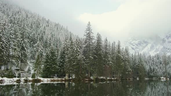 Panoramic View on the Calm Surface of the Green Lake in Austria