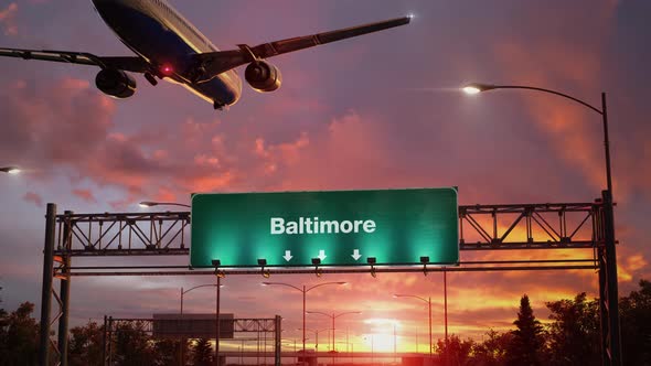 Airplane Landing Baltimore During a Wonderful Sunrise