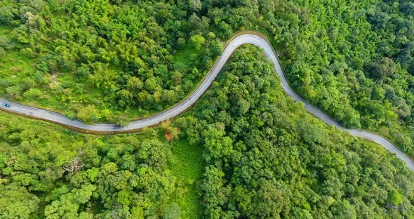 Aerial View of Road on Mountains and Forest