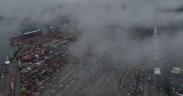 Aerial footage of Yantian international container terminal in Shenzhen city, China alt