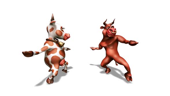 Cartoon Bull with Cow Dance 6  3D Loop 10 Sec