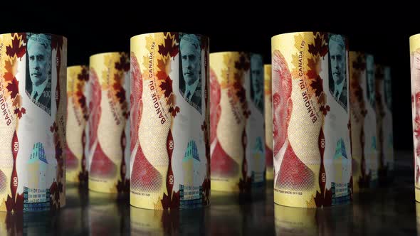 Canadian Dollar money banknotes rolls seamless loop