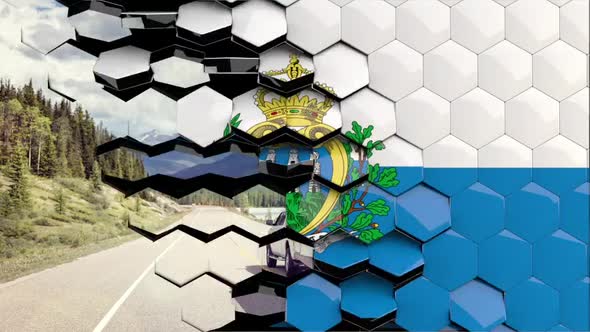 San Marino Flag Hexagon Transition - 4K Resolution