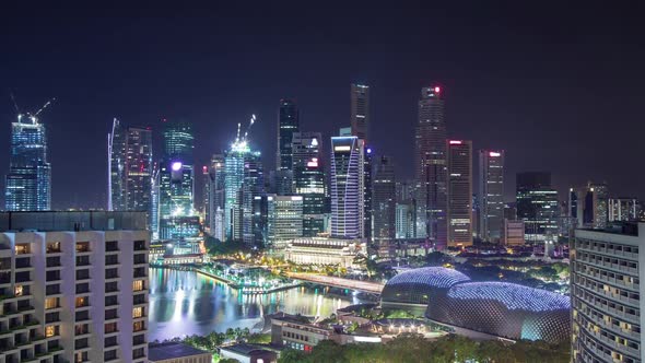 Night Singapore Skyline Time Lapse