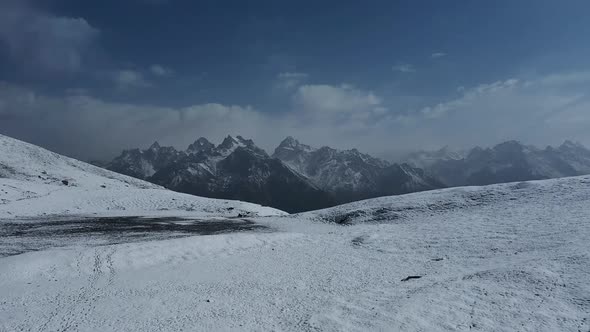 Mountain Scenery From The Snowcovered Sar Pass Top In The Indian Himalayas Himachal Pradesh India