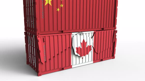 Container with Flag of China Breaks Container with Flag of Canada alt