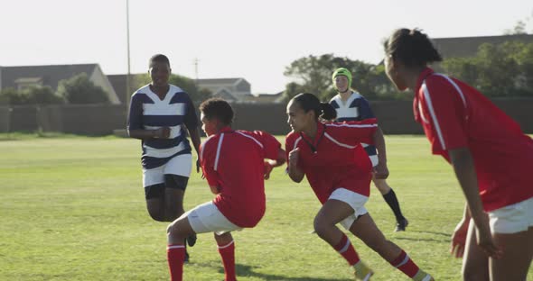 Young adult female rugby match