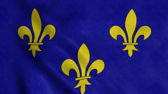 Flag of the Region of Ile De France France Waving in Wind