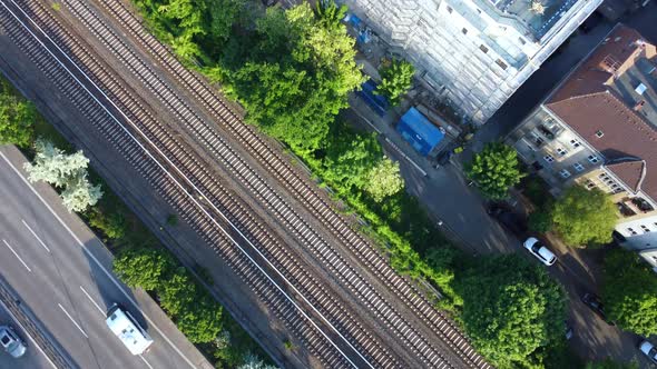 panorama overview the stuffy southern district of Berlin.Spectacular aerial view flight tilt up dro