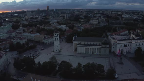 Aerial view of Old Town in Vilnius, capital city of Lithuania. Gediminas avenue