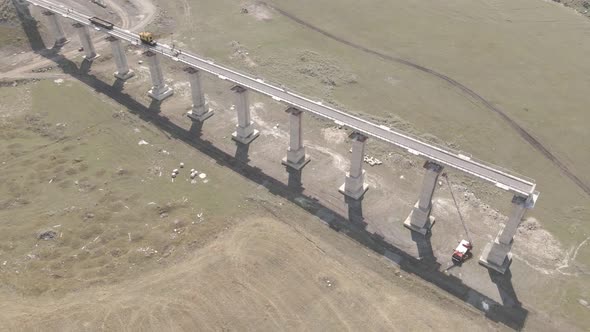 Aerial view of Railroad emergency stop track bridge in Akhalkalaki station, Georgia 2021