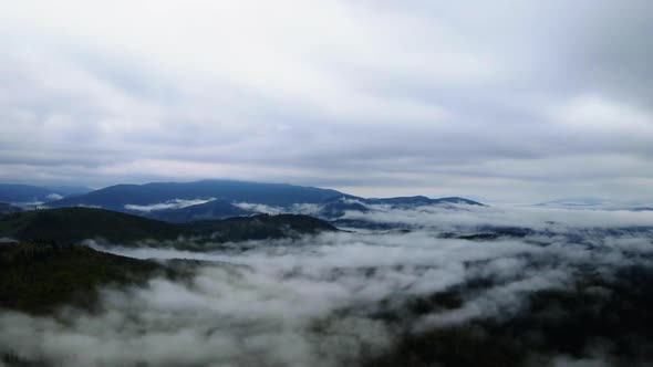 Mountain Fog Time Lapse. Carpathians. Ukraine. Aerial