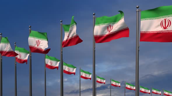 The Iran Flags Waving In The Wind  - 4K