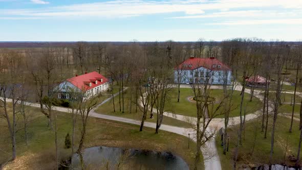 Amazing Aerial View Bistrampolis Palace and Parkin Lithuania, Panevezys District.