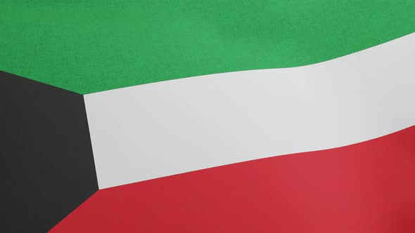 National Flag of Kuwait Waving Original Size and Colors 3D Render Alam Baladii Derti Used PanArab