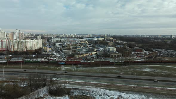 Construction site in a city vacant lot. Close to populated urban areas.