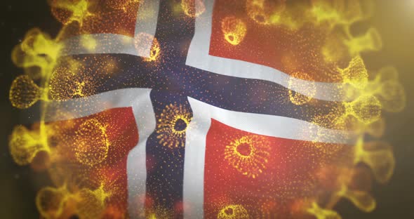 Norway Flag With Coronavirus Microbe Centered 4K