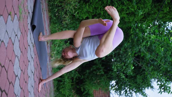 Albino Woman Outdoor Training Yoga Class Slow Motion  Vertical Video