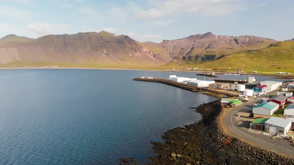 Aerial View of Beautiful Grundar Fjord in Summer Season Iceland