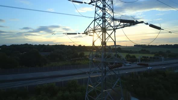 Close Aerial View of an Electricity Pylon