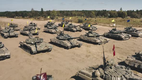 Armored Tanks on Battlefield Aerial