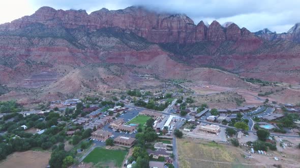 Aerial shot of Springdale, Utah - gate to Zion National Park