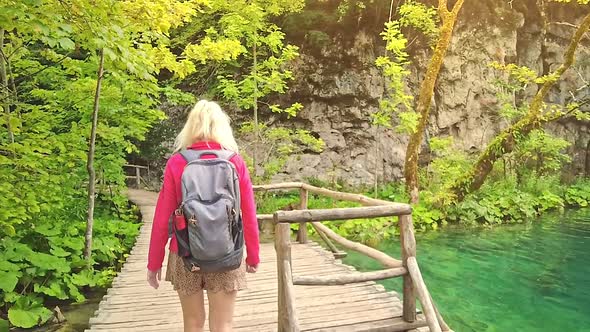 Girl Walking in Plitvice Lakes National Park