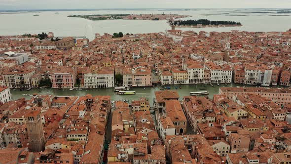 Drone Panoramic View of Venice with Traditional Houses and Grand Canal
