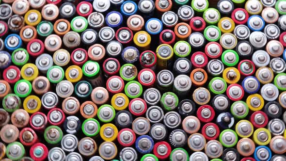 Close Up of Colorful Rows of Energy Batteries Choosing Background of Colorful AA Batteries