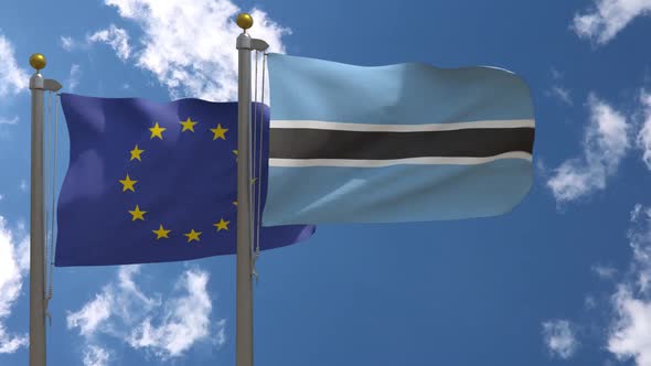 European Union Flag Vs Botswana Flag On Flagpole