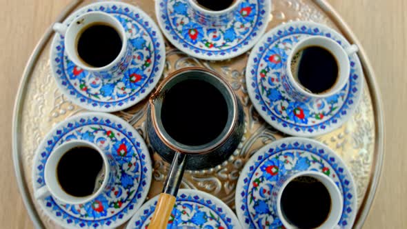 Turkish Coffee in Turk and Cups