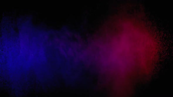 Red and Blue Water Spray Mixed on a Black Background, Slow Motion alt