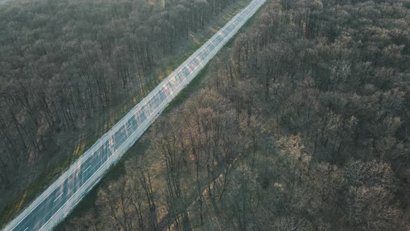 Aerial Drone Footage Above Winding Road