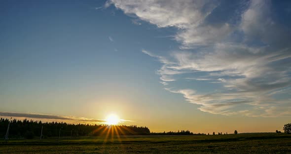 Aerial Scene of High Panoramic View at Sunset. Beautiful Clouds Blue Sky, Sun Glow Cloud, Background