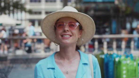 Smiling young woman in New York City