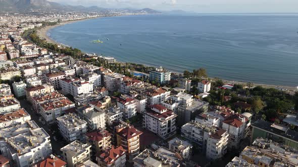 Aerial View Alanya Turkey  Resort Town Seashore