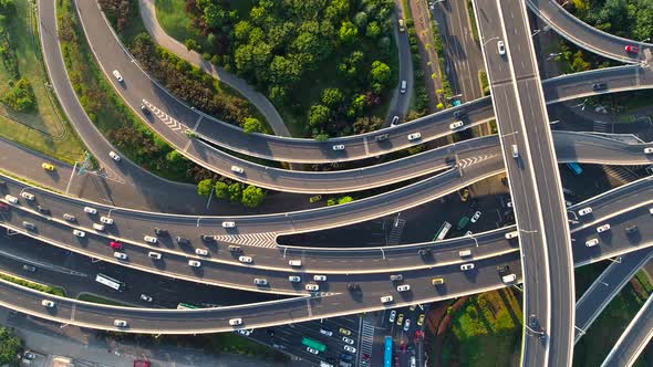 Aerial view of highway and overpass in city