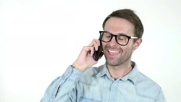 Man Talking on Smartphone, White Background