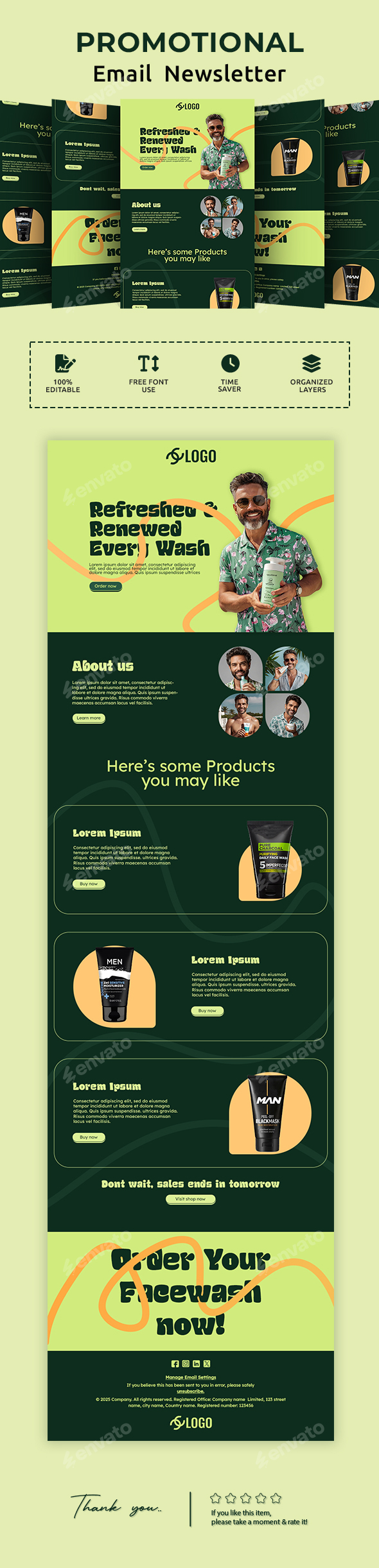 Men Skin Care Products Email Newsletter PSD Template