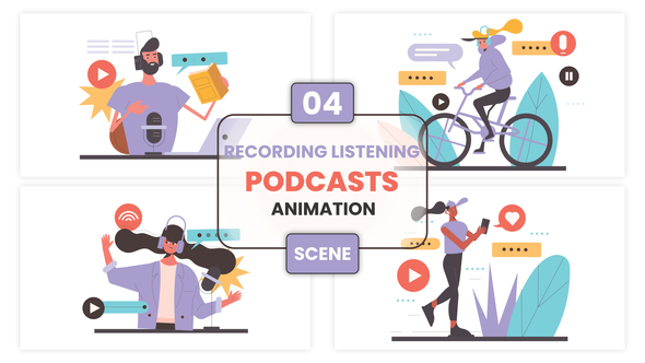 Recording Listening Podcasts Animation Scene