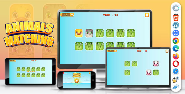 Animals Matching ( Construct | C3P | CAPX | HTML5 ) Memory Matching Game