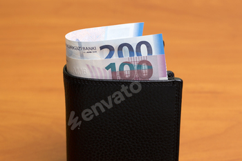 Azerbaijani manat in the black wallet