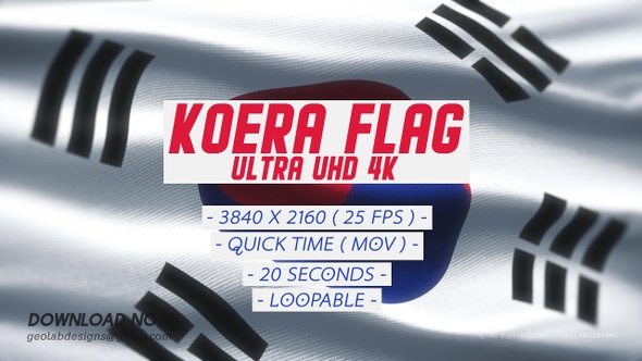 Korea Flag - Ultra UHD 4K Loopable