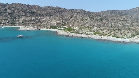 Magganari beach on the island of Ios in the Cyclades in Greece seen from the