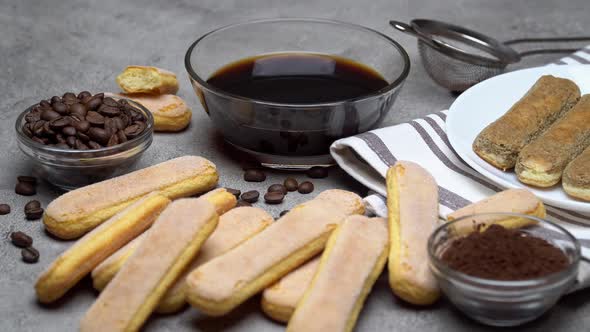 Tiramisu Cake Cooking - Italian Savoiardi Ladyfingers Biscuits and Coffee